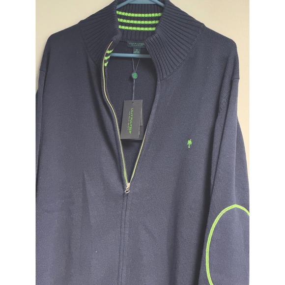 Lilly Pulitzer Wells Sweater Mens XL Navy Full Zip Elbow Patches  NWT #69046 - Picture 6 of 16
